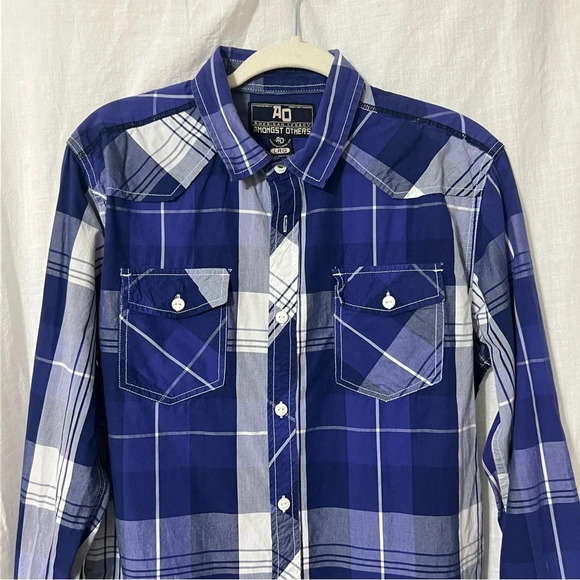 Men's Large AO AMONGST OTHERS American Legacy Blue Plaid Shirt Cotton - Picture 4 of 6